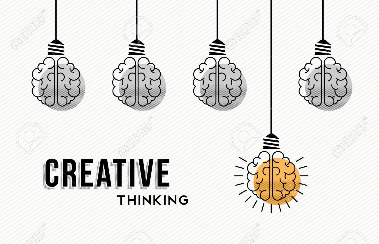 Modern creative thinking concept design, human brains in black and white with colorful one getting an idea. - 56349056 Modern creative thinking concept design, human brains in black and white with colorful one getting an idea. - 56349056