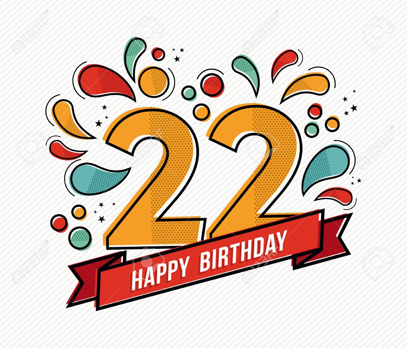 Numero Joyeux Anniversaire 22 Carte De Voeux Pour Vingt Deux Annees Dans L Art De La Ligne Plate Moderne Avec Des Formes Geometriques Colorees Invitation Anniversaire Du Parti Felicitations Ou De La Conception De