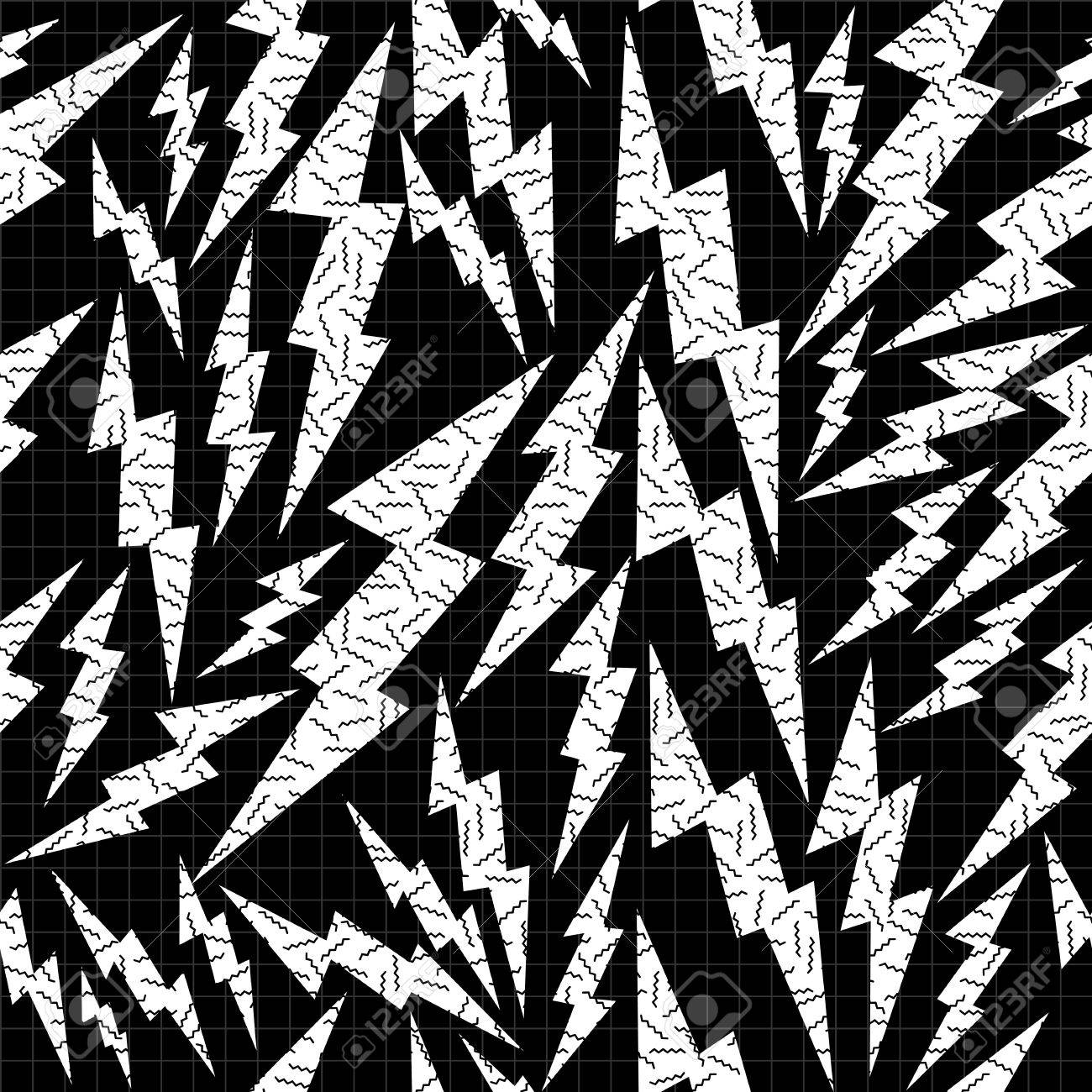 black and white retro seamless pattern with pop art thunder bolt