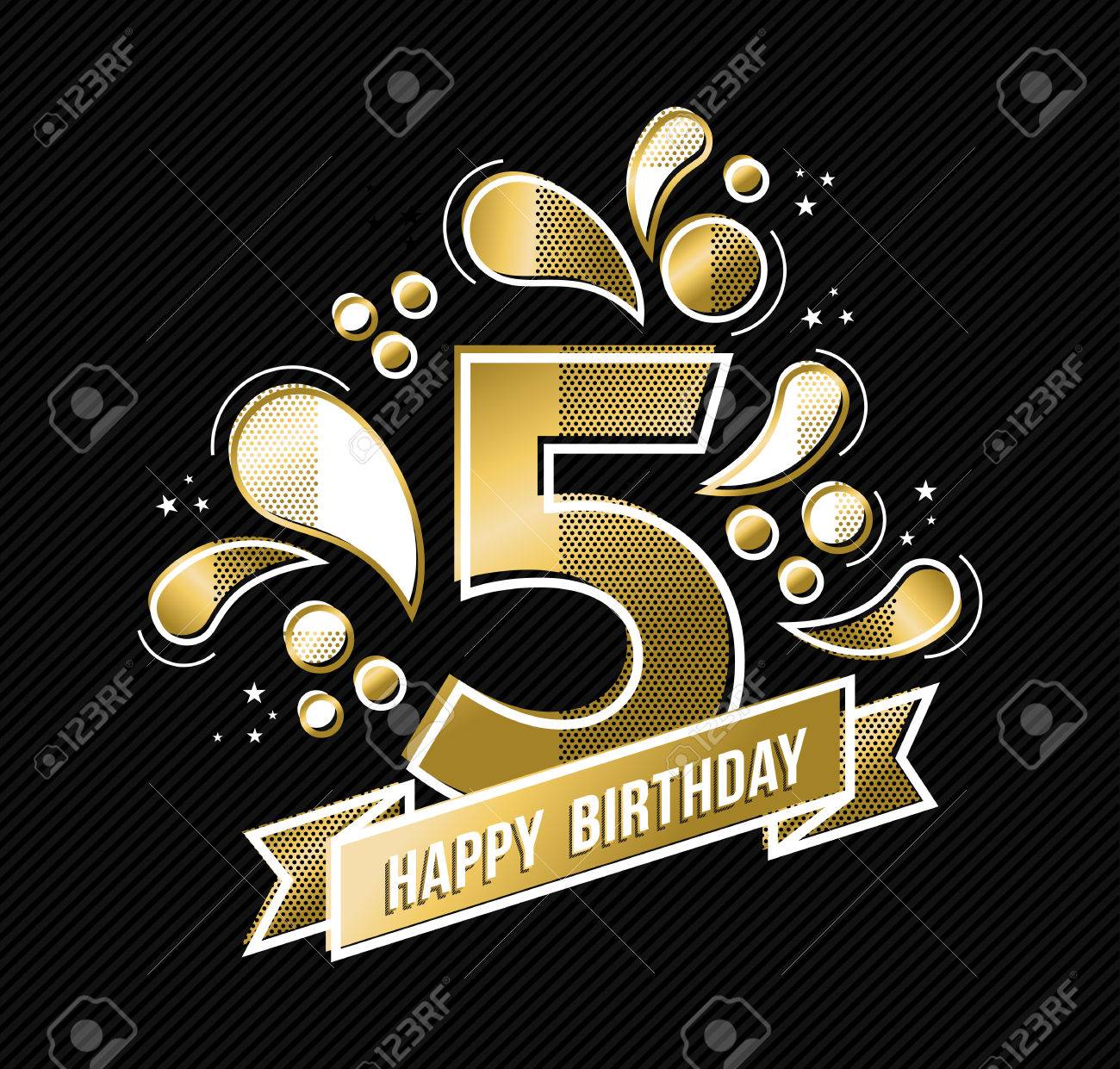 Happy birthday number 5, gold color design for five years in modern style with geometric shapes. vector. - 63255310 Happy birthday number 5, gold color design for five years in modern style with geometric shapes. vector. - 63255310