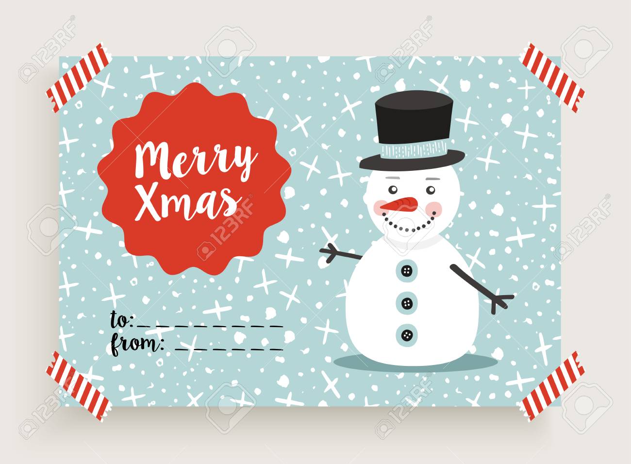 かわいいメリー クリスマス グリーティング カードのデザイン テンプレート冬雪だるまイラストやレトロな休日の装飾を持つ のイラスト素材 ベクタ Image