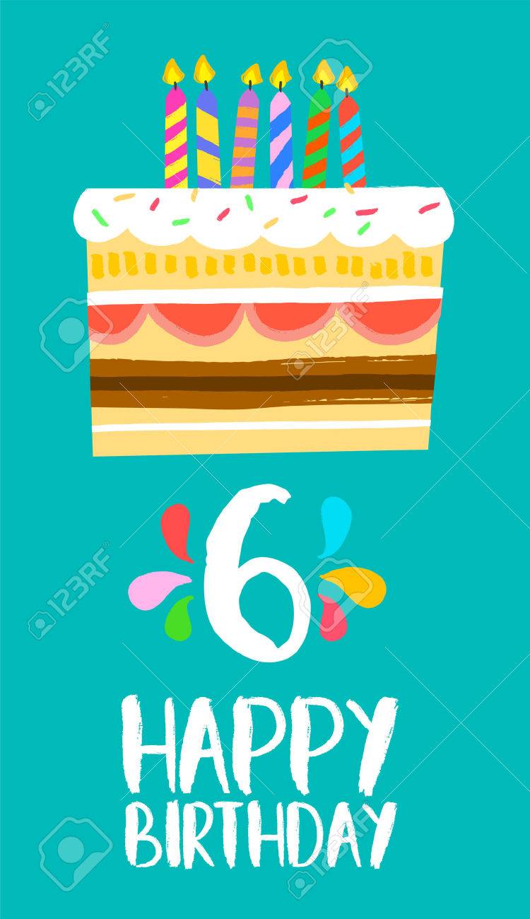 Numero Joyeux Anniversaire 6 Carte De Voeux Pour Six Ans Dans Un Style Amusant D Art Avec Un Gateau Et Des Bougies Clip Art Libres De Droits Vecteurs Et Illustration Image