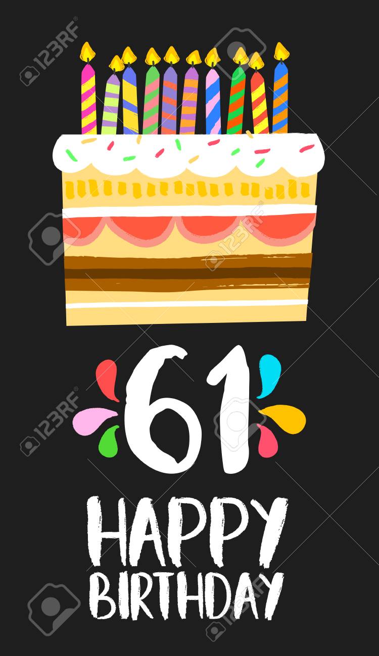 Numero Joyeux Anniversaire 61 Carte De Voeux Pour Soixante Et Un Ans D Amusement De Style D Art Avec Un Gateau Et Des Bougies Clip Art Libres De Droits Vecteurs Et Illustration Image