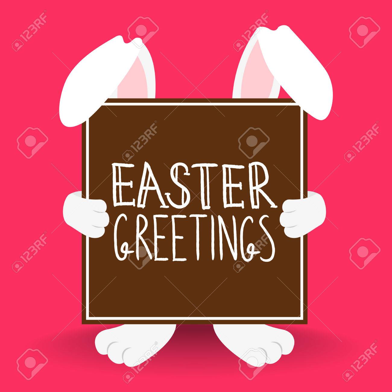 Conception De Carte De Voeux De Paques Avec Le Lapin Tenant Signe De Citation De La Typographie Pour La Celebration De Vacances Vecteur Eps10 Clip Art Libres De Droits Vecteurs Et