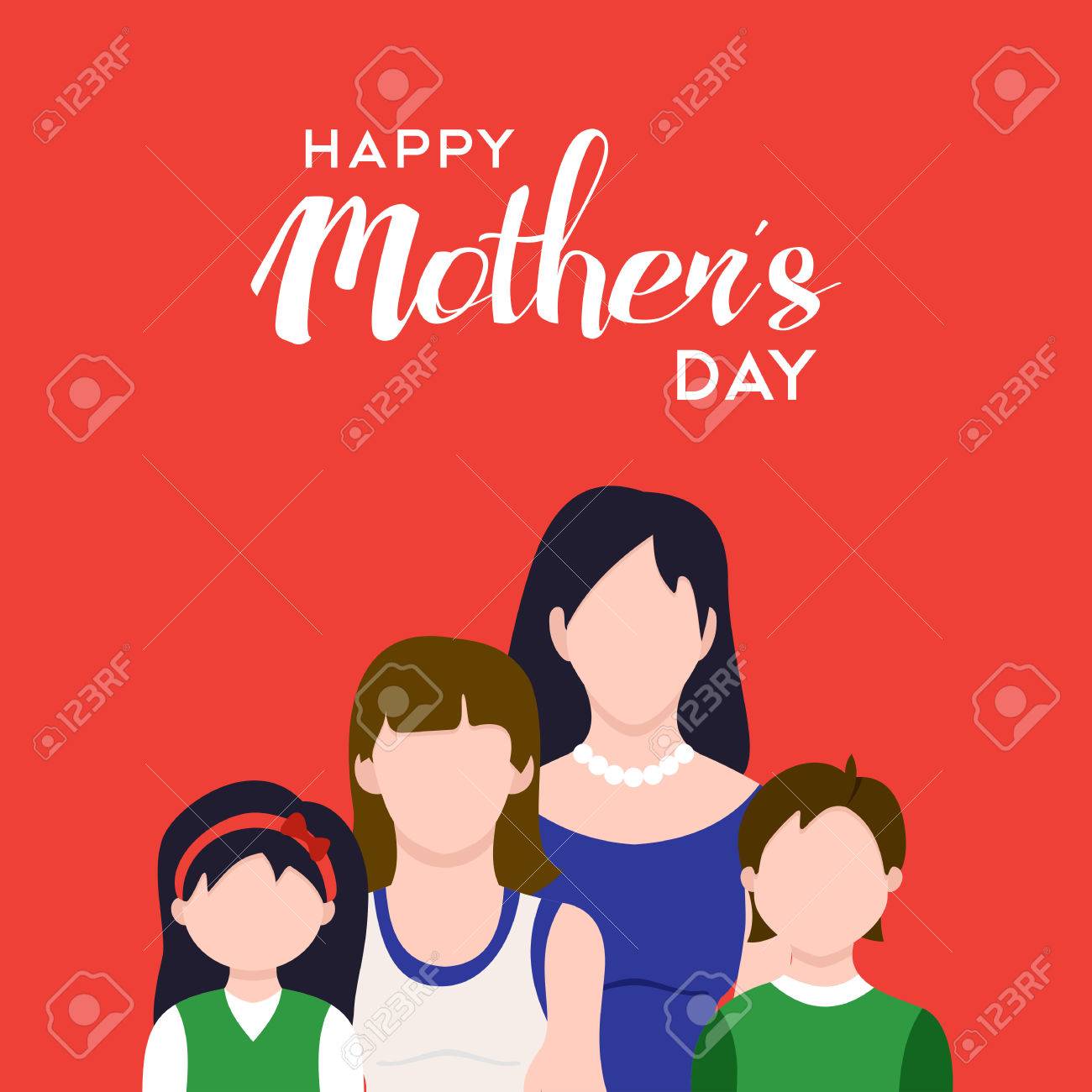 幸せな母の日家族イラスト 子供たちと休日のママ引用が大好きです Eps10 ベクトル のイラスト素材 ベクタ Image