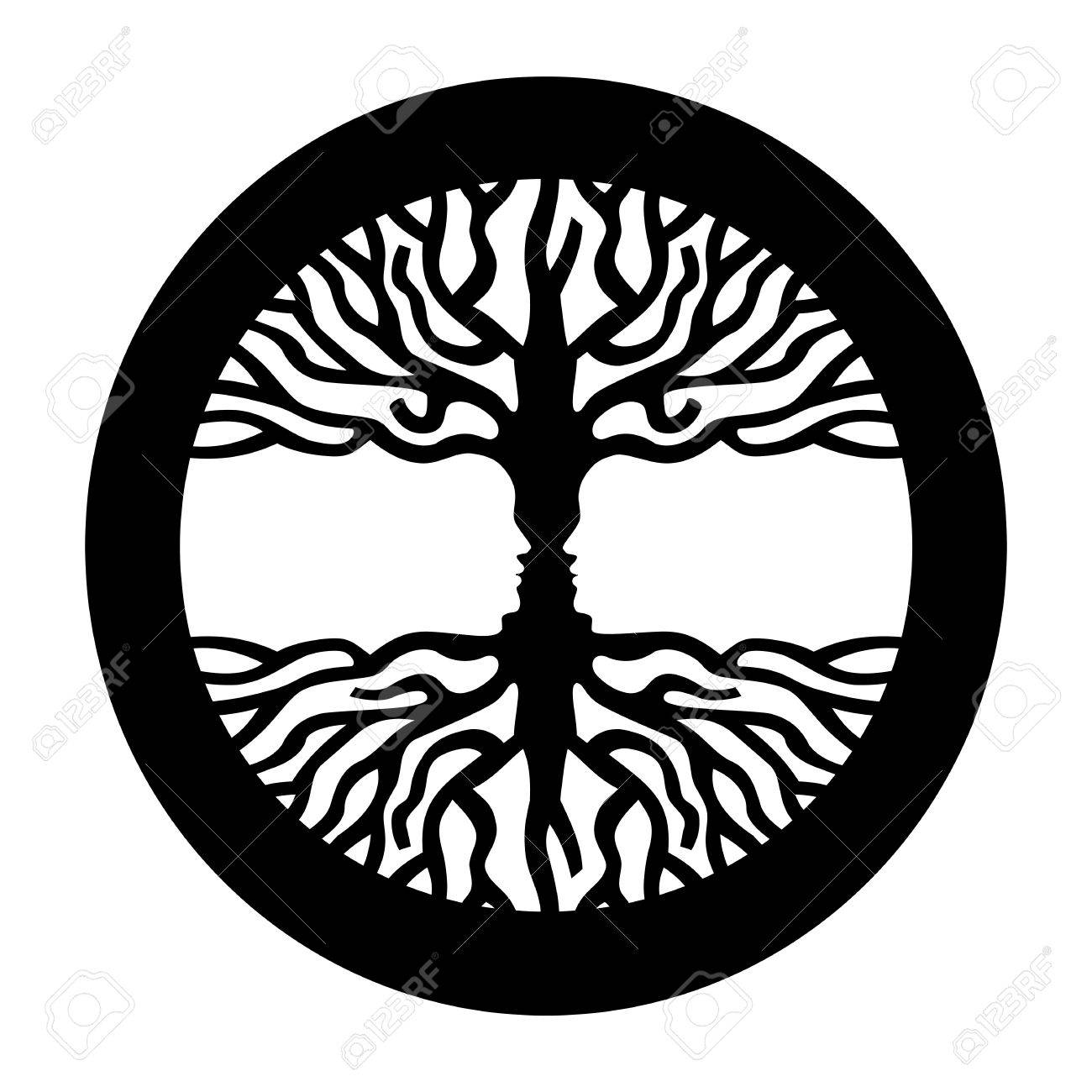 錯視のシンボル木の枝と反対の人顔 心理学 環境 治療 社会開発や人間科学の概念図 Eps10 ベクトル のイラスト素材 ベクタ Image