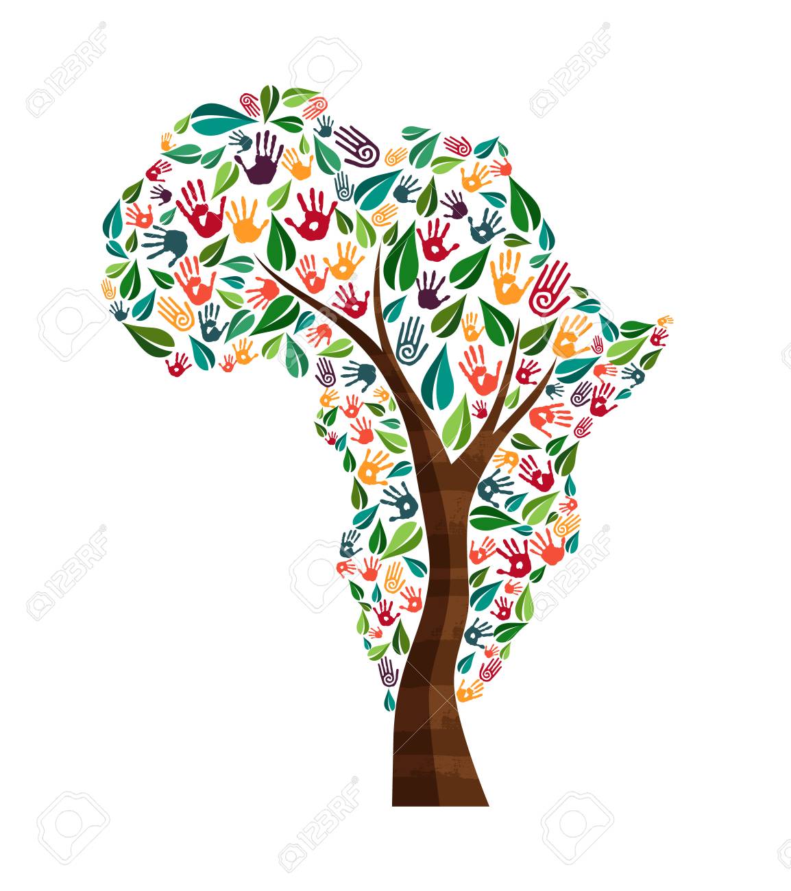 Tree with african continent shape and human hand prints. Africa world help concept illustration for charity work, nature care or social project. EPS10 vector. - 83585144 Tree with african continent shape and human hand prints. Africa world help concept illustration for charity work, nature care or social project. EPS10 vector. - 83585144