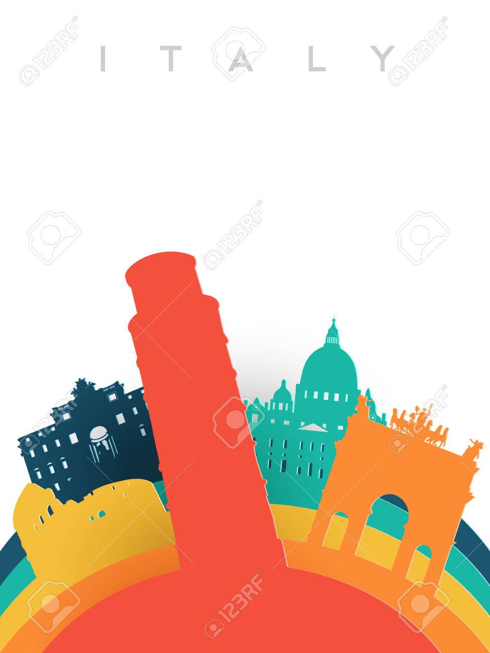 イタリア イラスト 3 D ペーパーのカット スタイル イタリア世界のランドマークを旅行します ピサの塔 ローマのコロッセオ トレビの泉が含まれています Eps10 ベクトル のイラスト素材 ベクタ Image