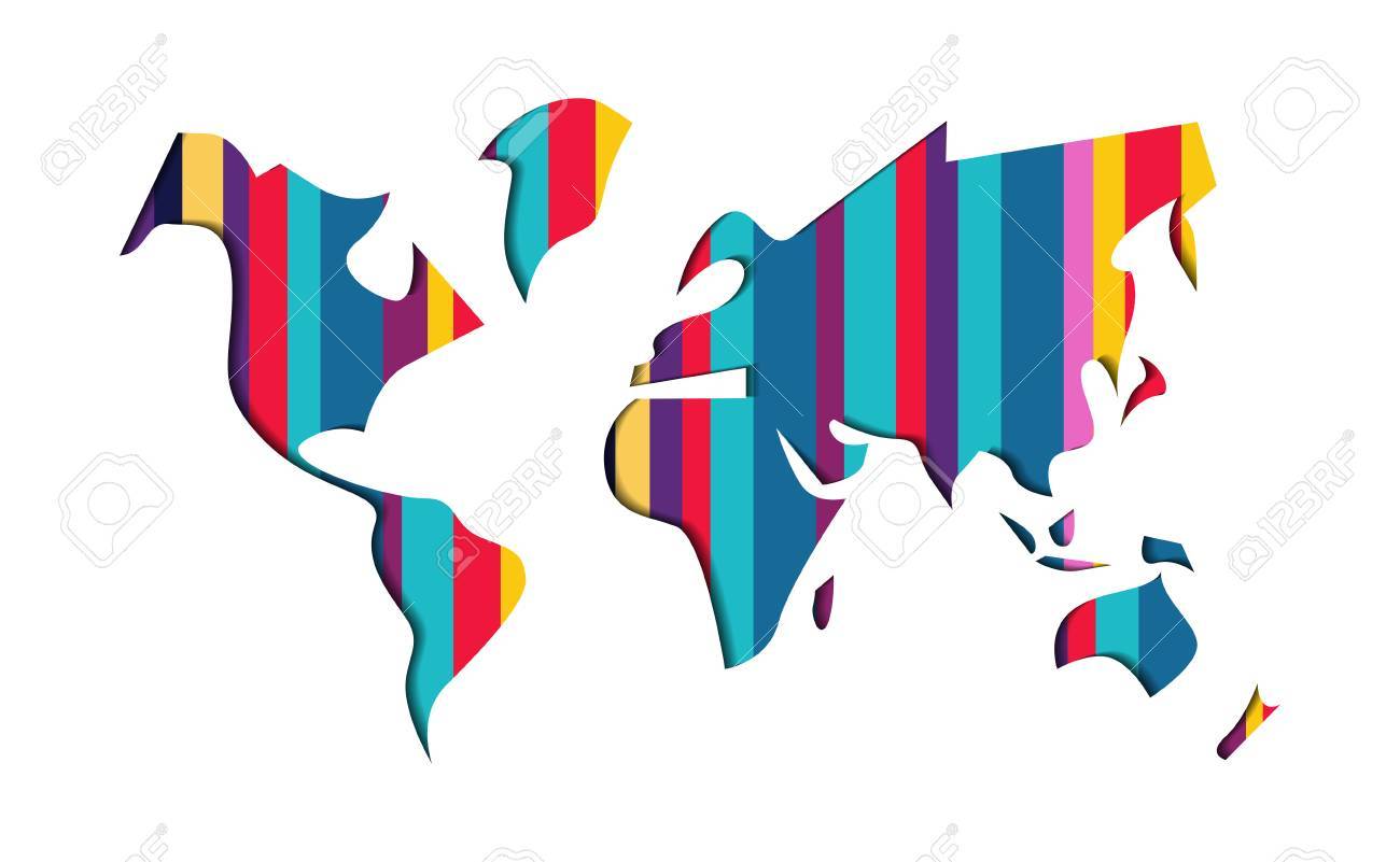 world map shape illustration in modern 3d paper cut art style