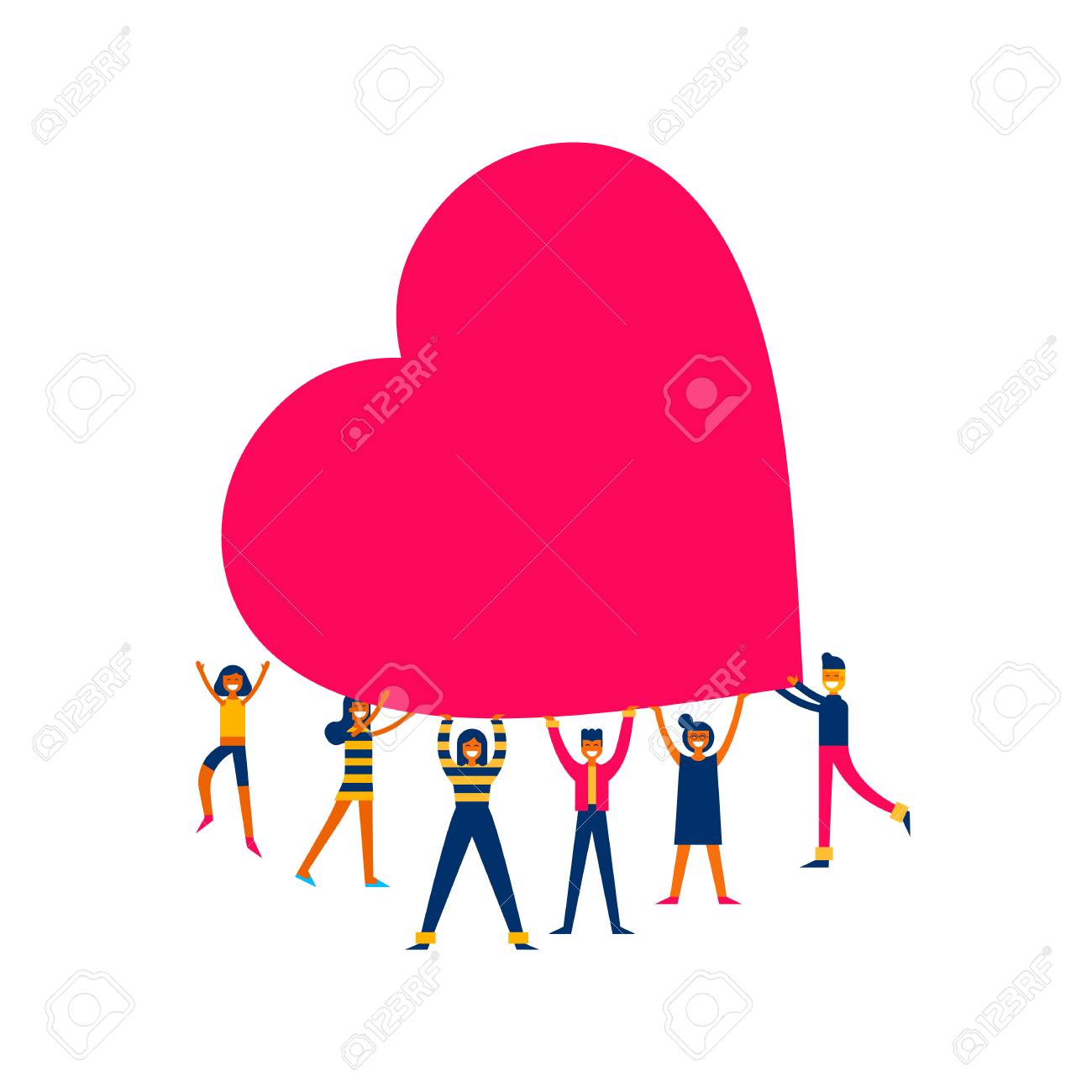 Group of people holding giant heart, love makes the change concept illustration in modern flat art style. - 93084238 Group of people holding giant heart, love makes the change concept illustration in modern flat art style. - 93084238