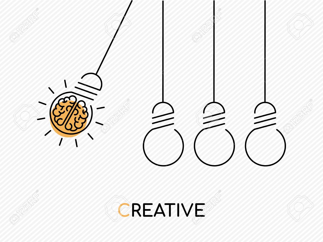 Creative idea concept illustration in modern outline design with human brain as electric light bulb. - 101060180 Creative idea concept illustration in modern outline design with human brain as electric light bulb. - 101060180
