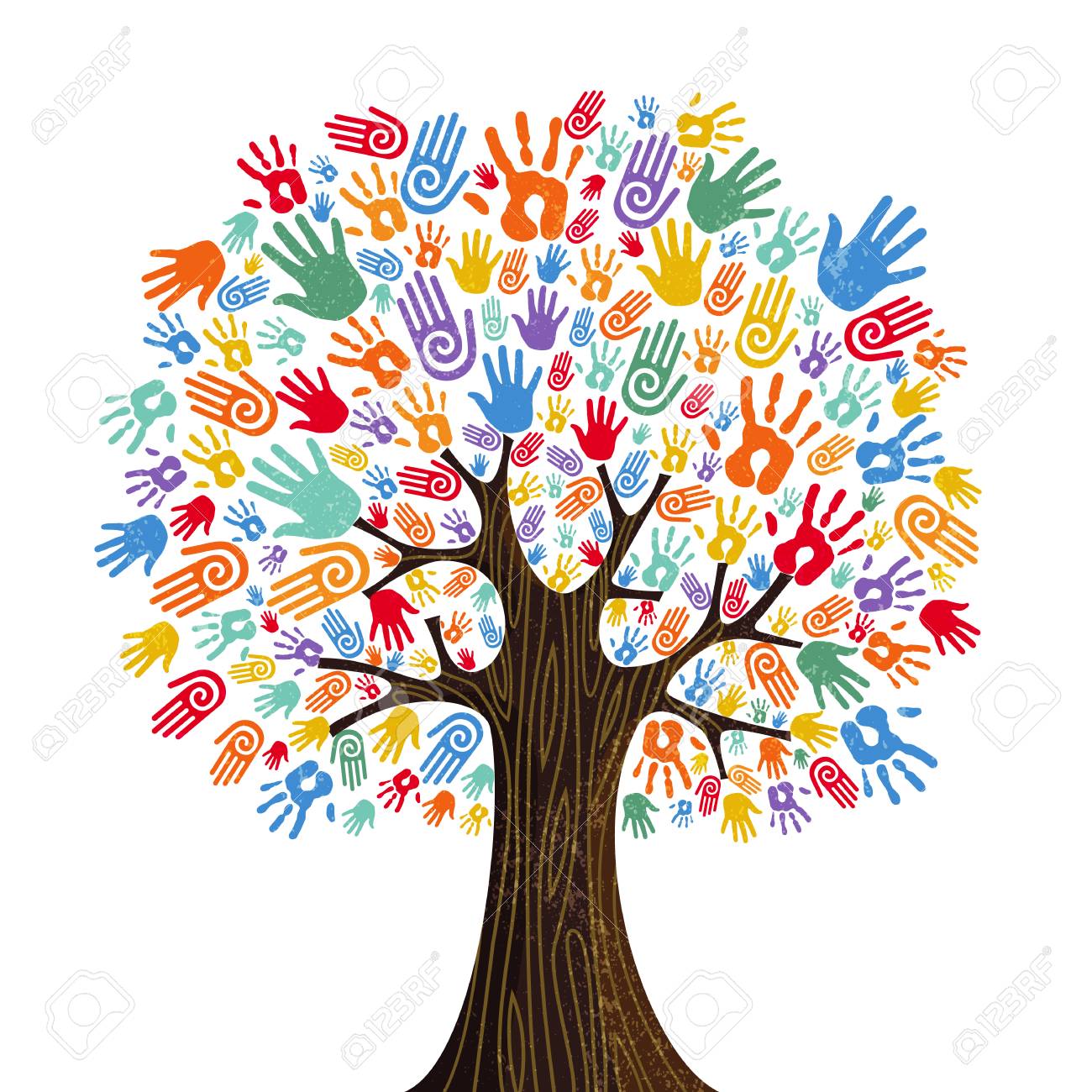 Tree with colorful human hands together. Community team concept illustration for culture diversity, nature care or teamwork project. vector. - 103830646 Tree with colorful human hands together. Community team concept illustration for culture diversity, nature care or teamwork project. vector. - 103830646