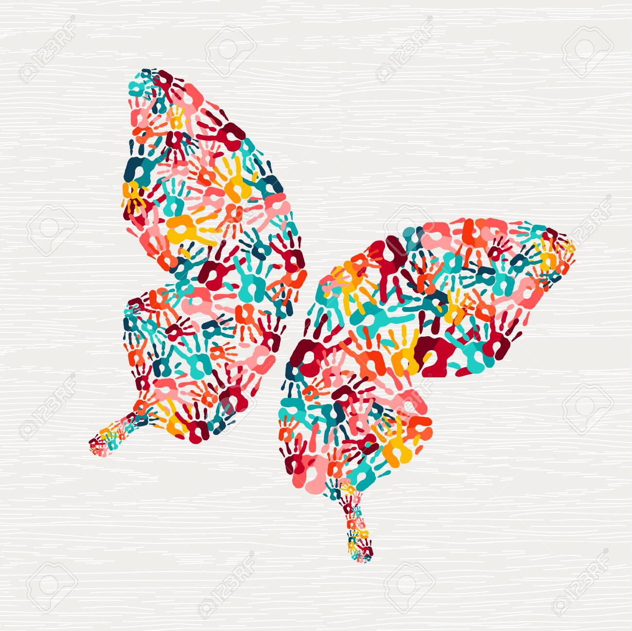 Human hand print butterfly shape concept. Colorful paint handprint background for diverse community or social project. vector. - 103830824 Human hand print butterfly shape concept. Colorful paint handprint background for diverse community or social project. vector. - 103830824
