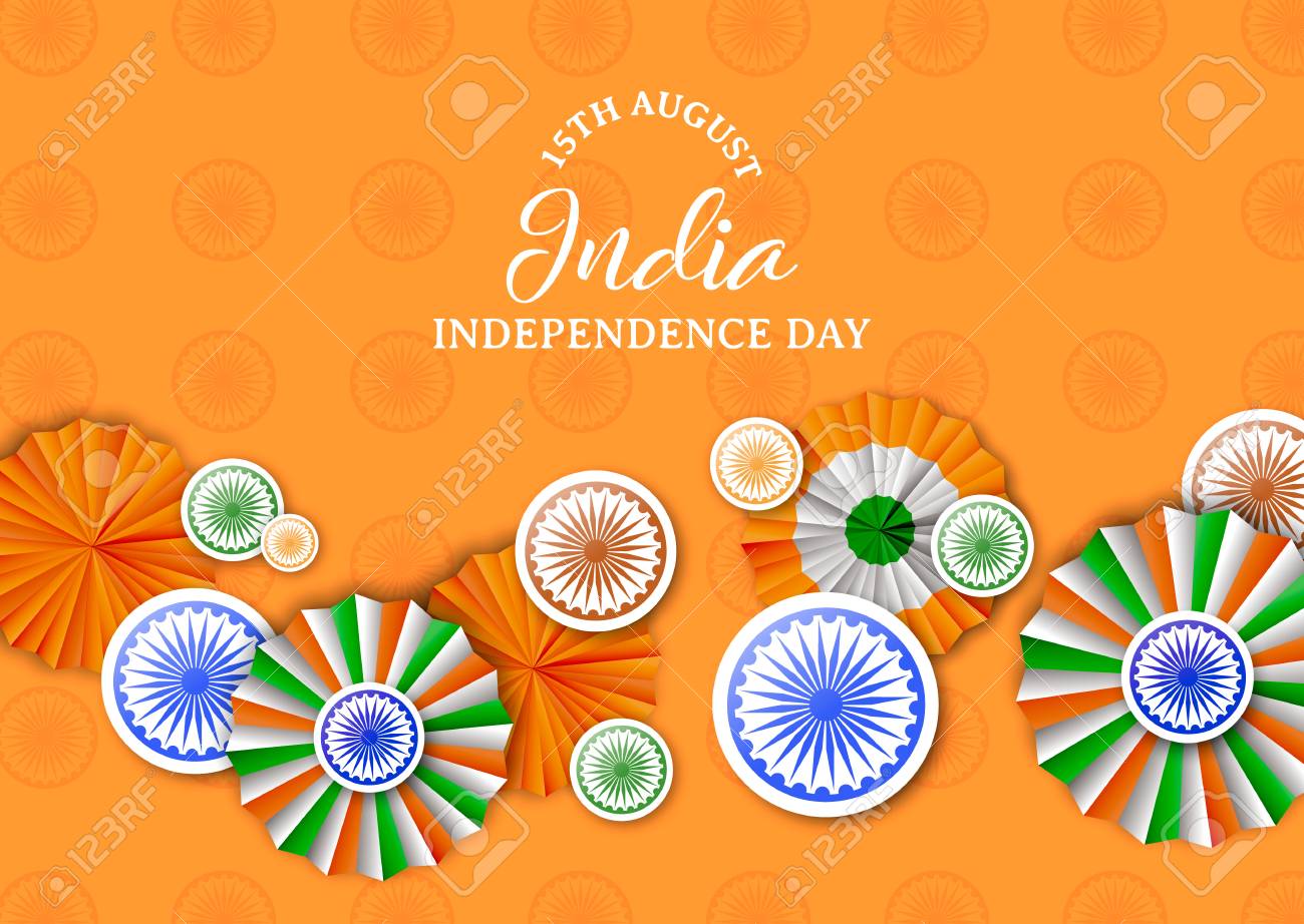 India Independence Day greeting card illustration. Traditional tricolor badges and indian flag color decoration with typography quote. EPS10 vector. - 113542798 India Independence Day greeting card illustration. Traditional tricolor badges and indian flag color decoration with typography quote. EPS10 vector. - 113542798