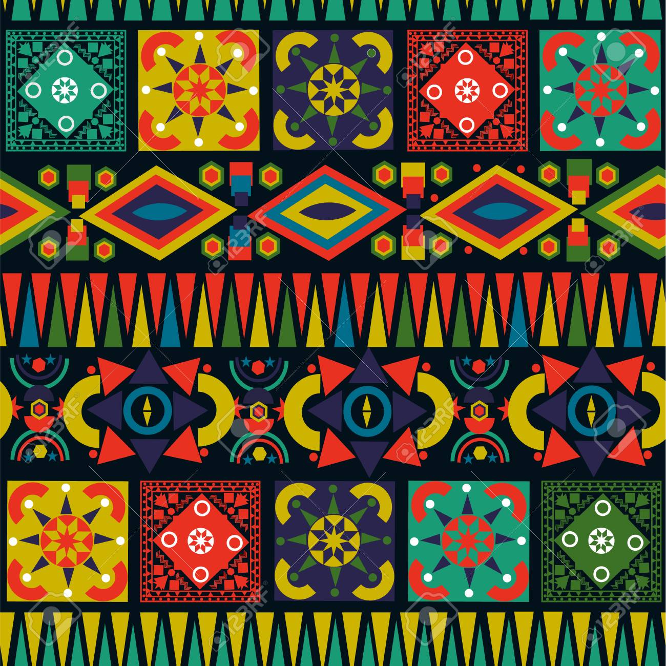 Seamless Pattern With Colorful Patchwork Retro Bohemian Folk
