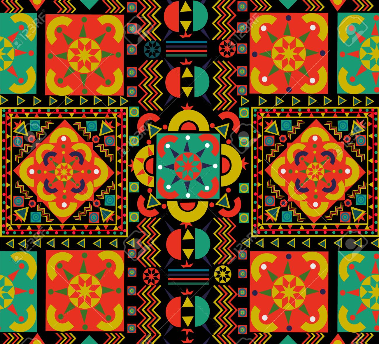 Seamless Pattern With Colorful Patchwork Retro Bohemian Folk