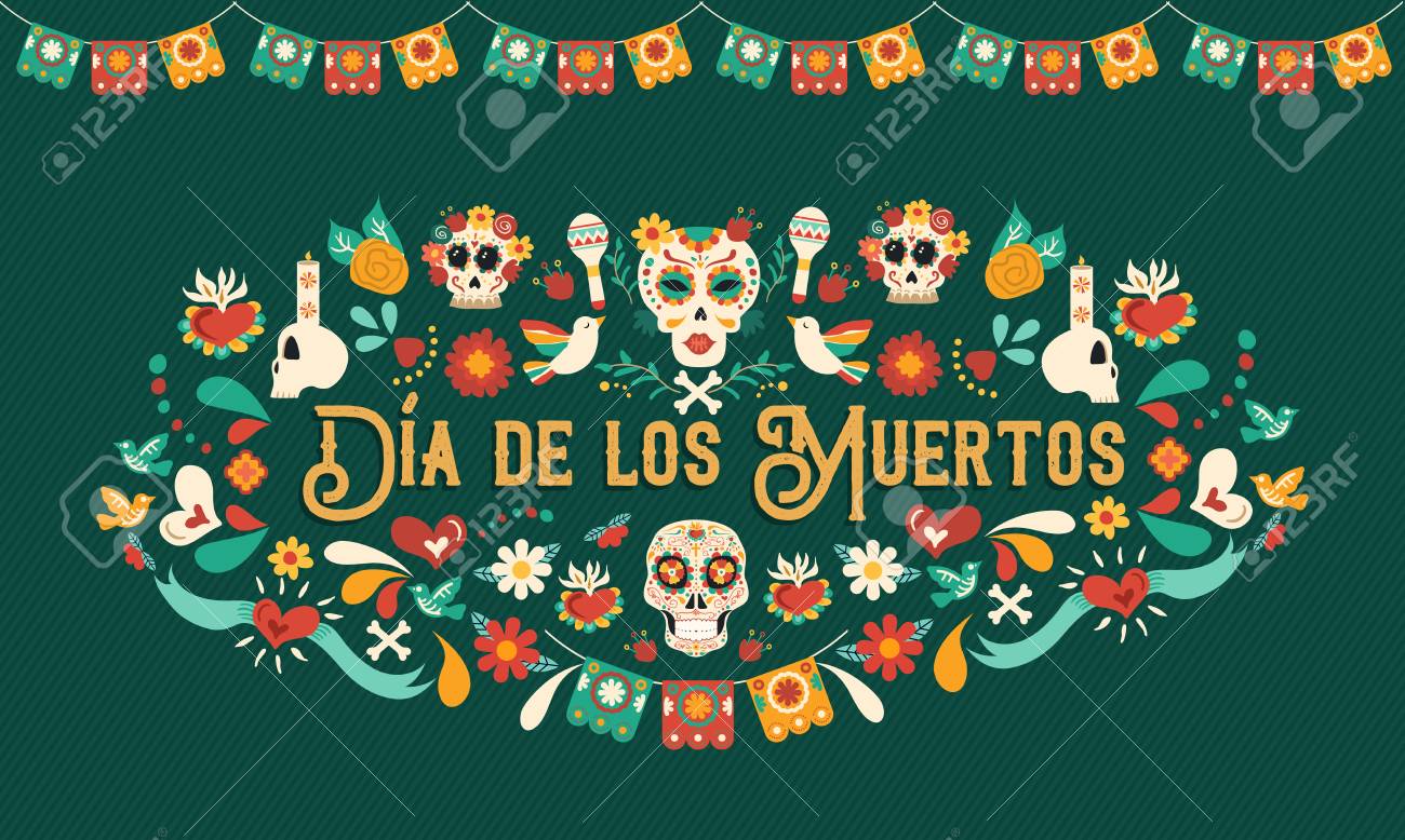 Day Of The Dead Greeting Card Illustration In Spanish Language