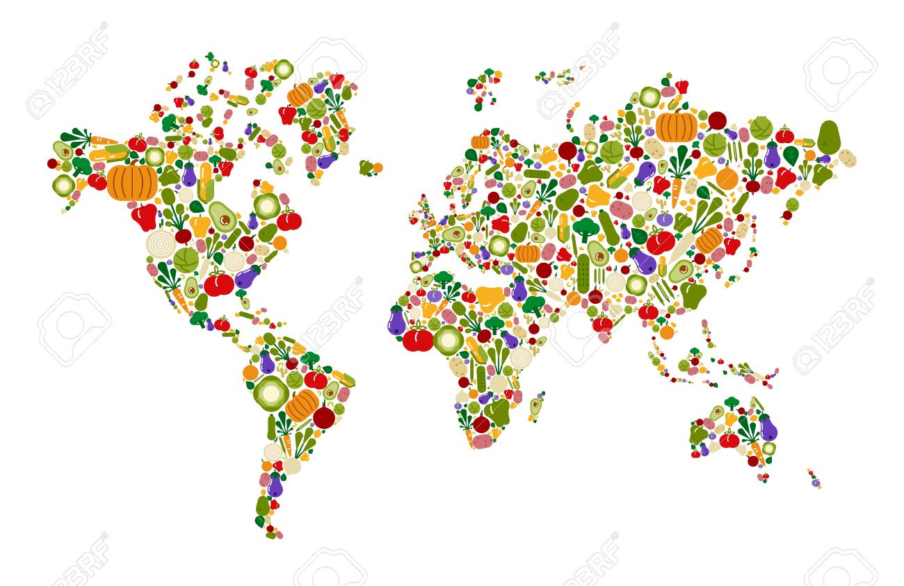 flat cartoon map of the world Raw Food World Map Made Of Flat Cartoon Vegetable Icons Global flat cartoon map of the world