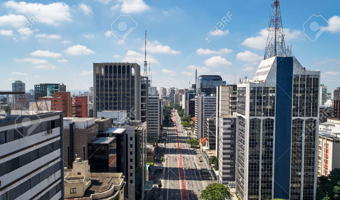 Aerial View Of Avenida Paulista (Paulista Avenue) In Sao Paulo City, Brazil  Фотография, картинки, изображения и сток-фотография без роялти. Image  154117476