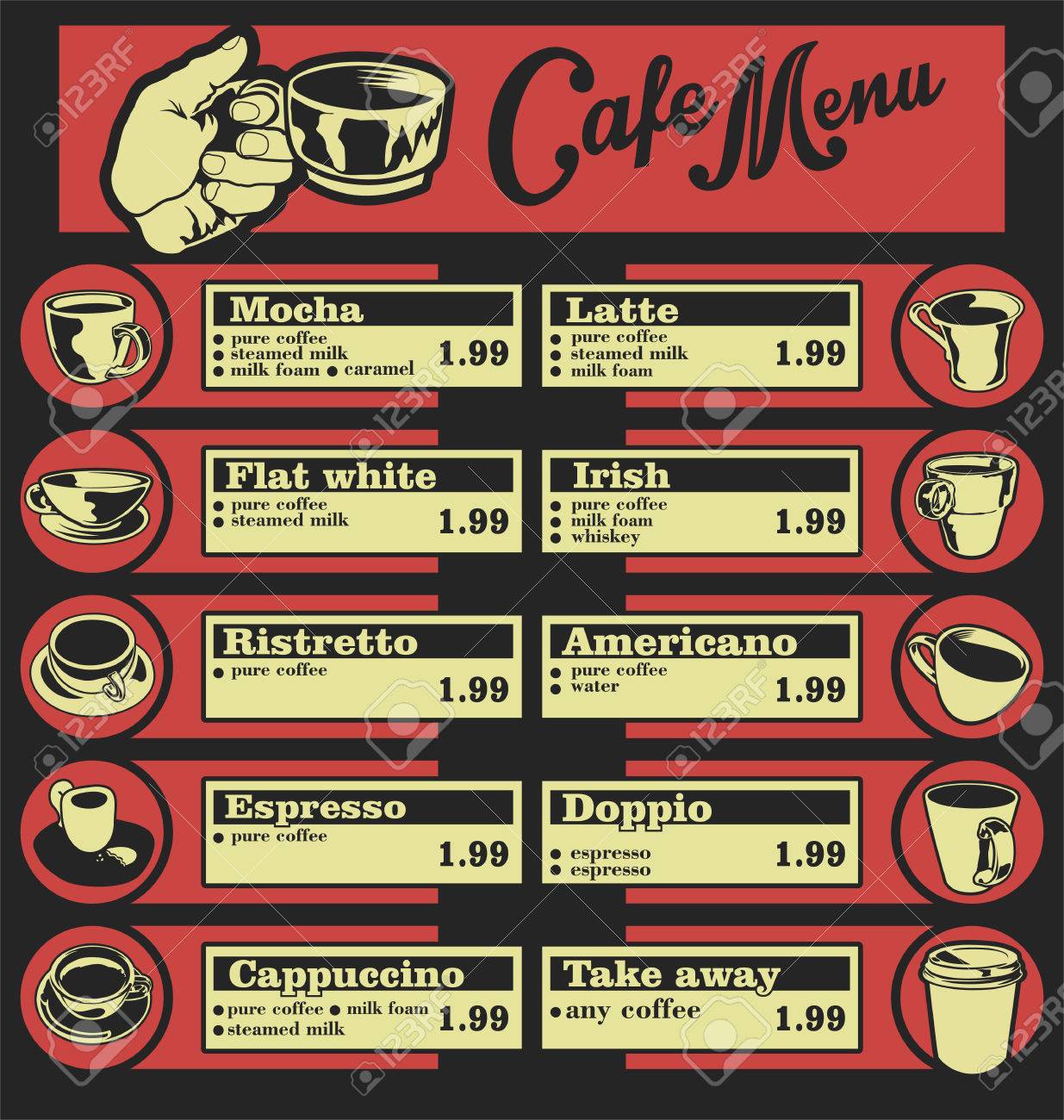 コーヒー ドリンク イラスト 6 杯のコーヒー メニューの設定します のイラスト素材 ベクタ Image