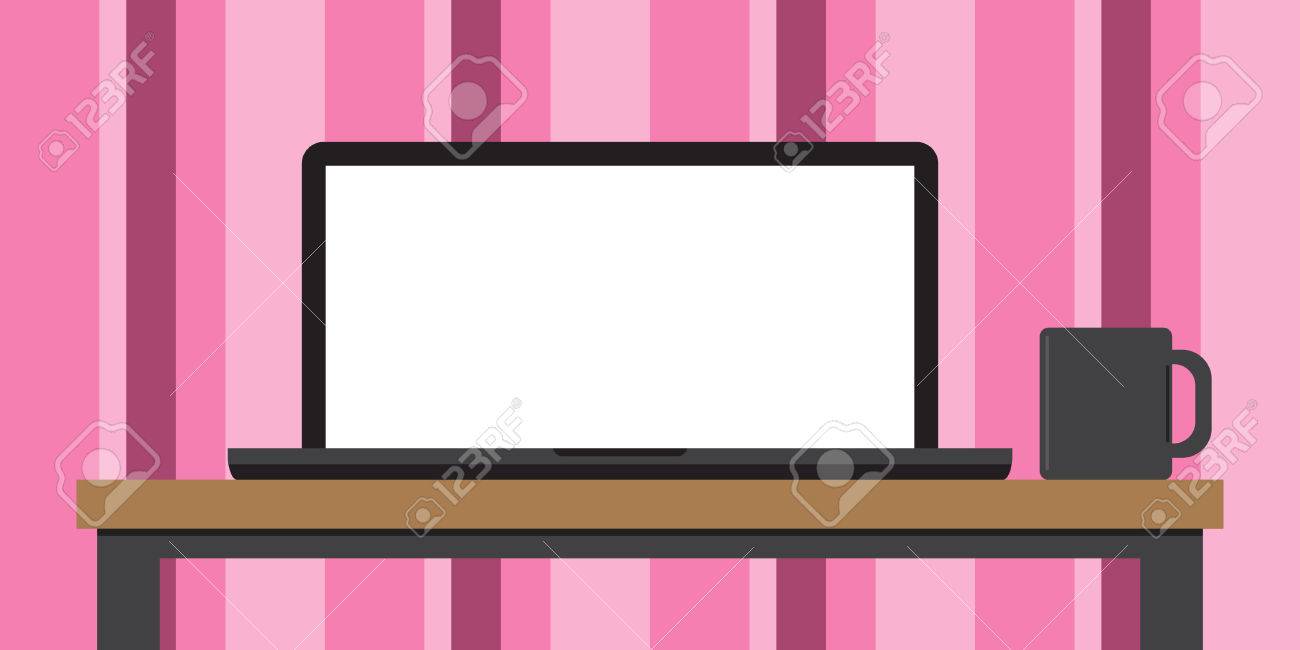 かわいい部屋の机の上に座ってラップトップ コンピューター のイラスト素材 ベクタ Image