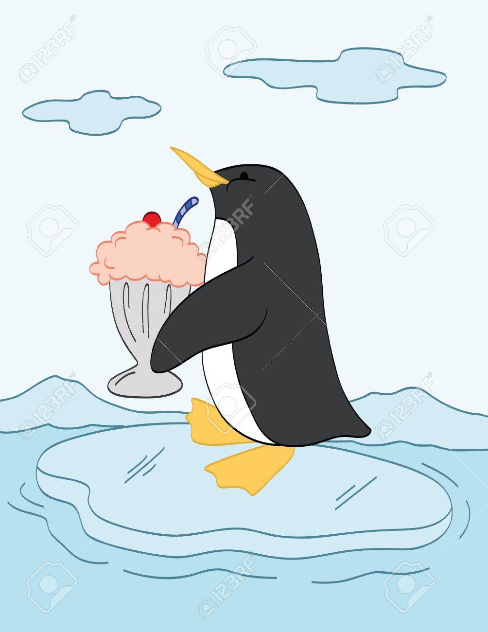 サンデーを食べるペンギンのイラスト素材 ベクタ Image