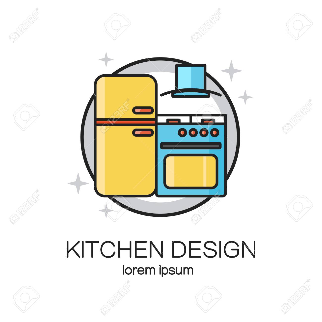 kitchen design line icon web template royalty free cliparts vectors