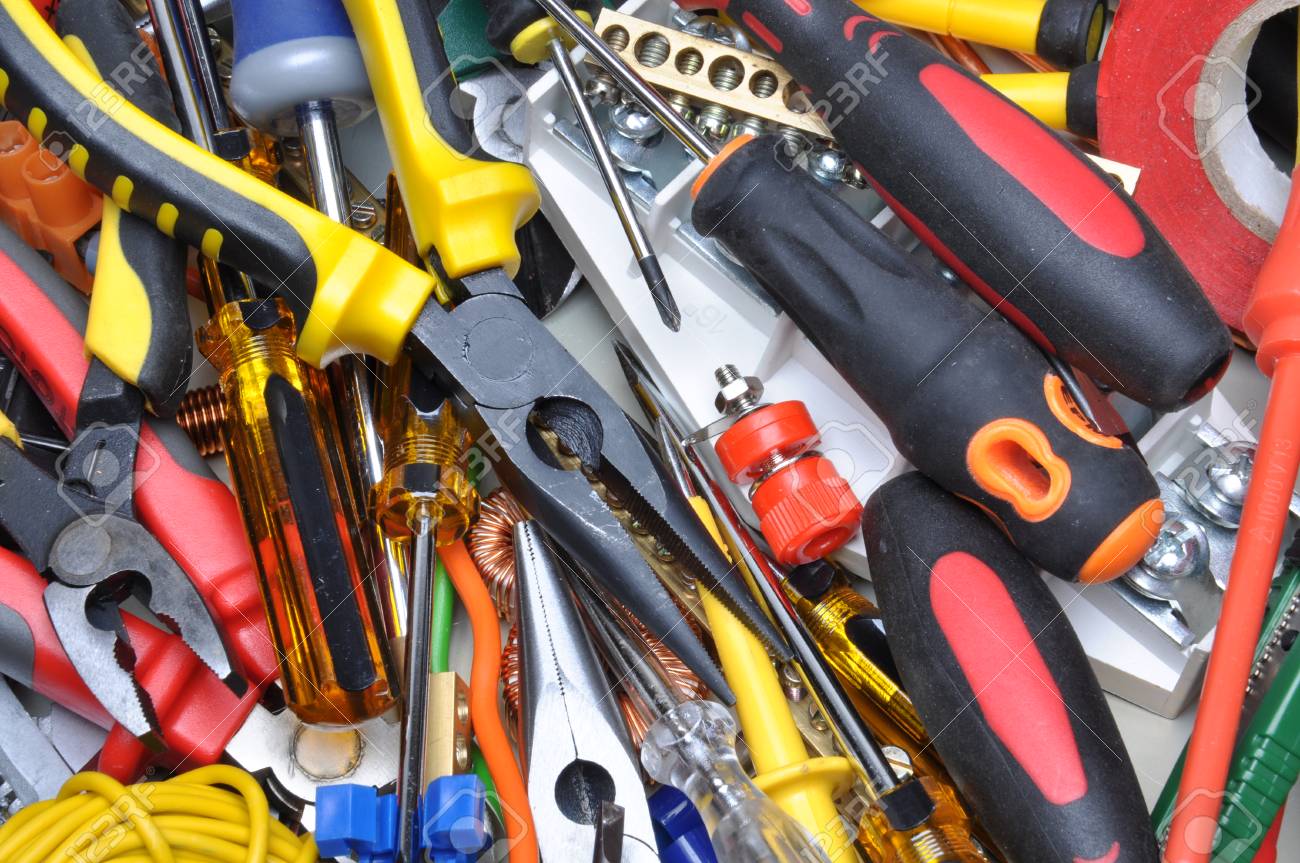 Tools And Component Kit To Use In Electrical Installations Stock Photo,  Picture and Royalty Free Image. Image 44420437., image size:1300x863