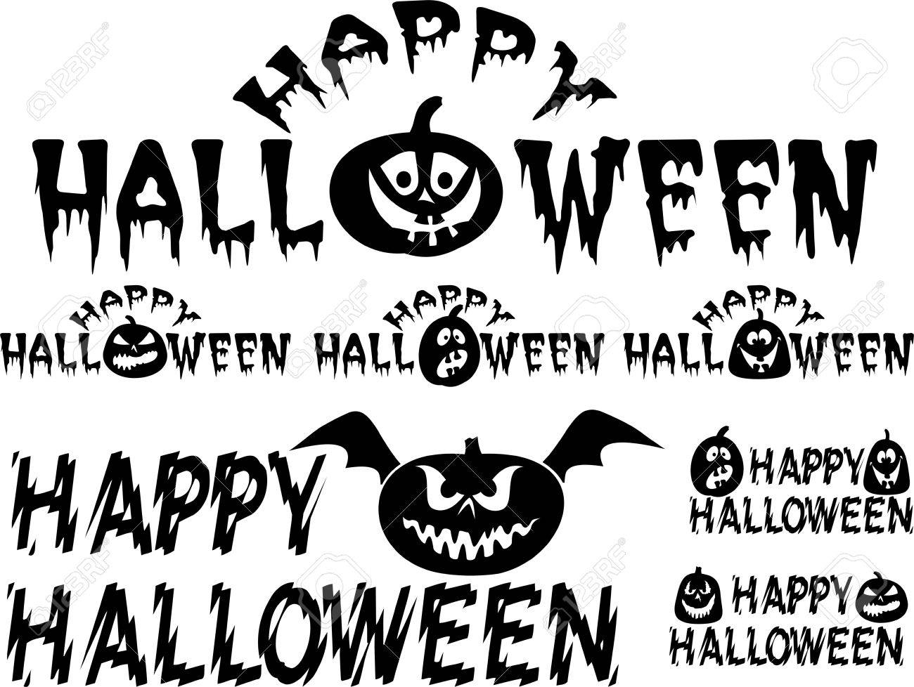happy halloween text with pumpkin silhouette vector illustration pumpkin silhouette vector