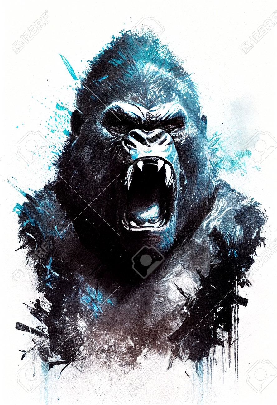 Angry Gorilla Screams. Digital Painting. T-shirt Or Poster Design.  Generative Ai. Stock Photo, Picture and Royalty Free Image. Image 200663007.