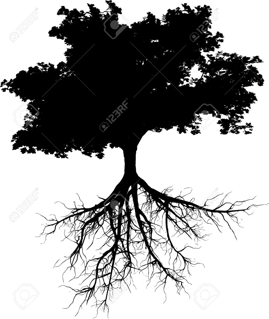 siluetas de árbol con sus raíces ilustraciones vectoriales clip art