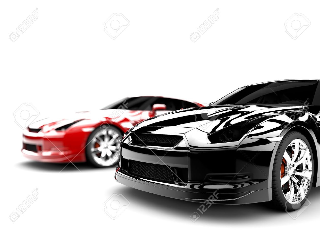 two generic sport elegant cars one red and one black stock photo