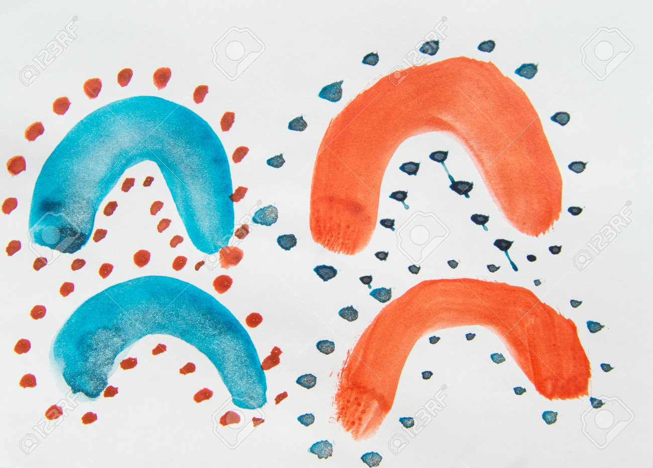 Simple abstract background pattern, with semicircles of diverging waves, paint strokes children's watercolor drawing by hand. - 167897563 Simple abstract background pattern, with semicircles of diverging waves, paint strokes children's watercolor drawing by hand. - 167897563