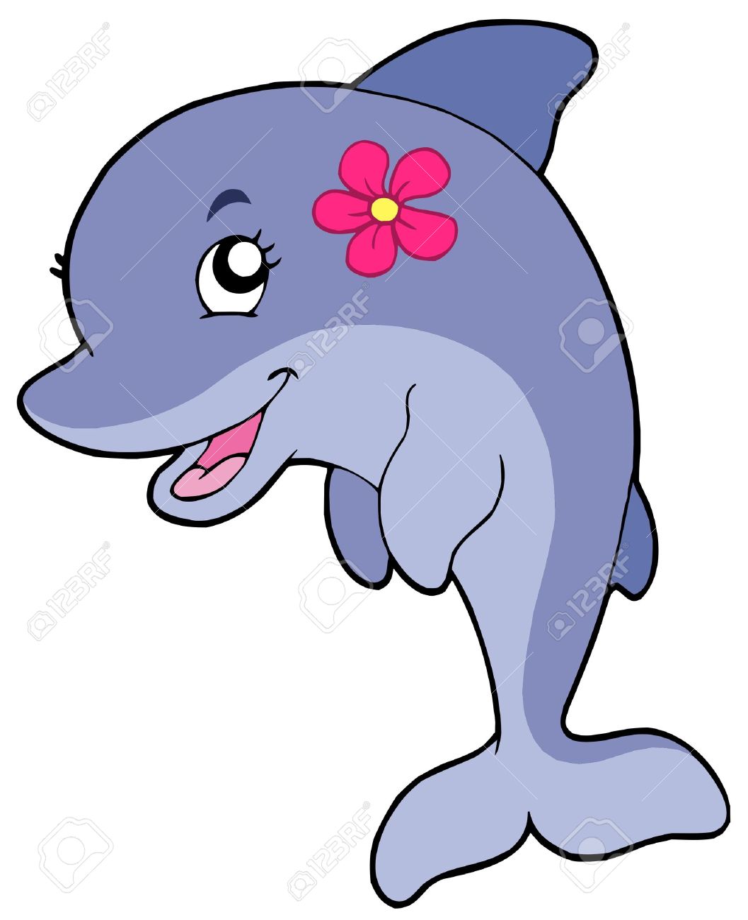 花 ベクター グラフィックを持つ少女かわいいイルカ のイラスト素材 ベクタ Image