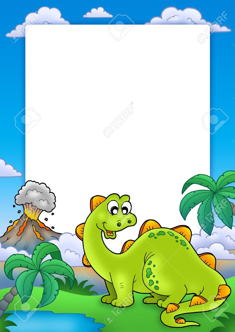 frame with cute dinosaur color illustration stock photo picture