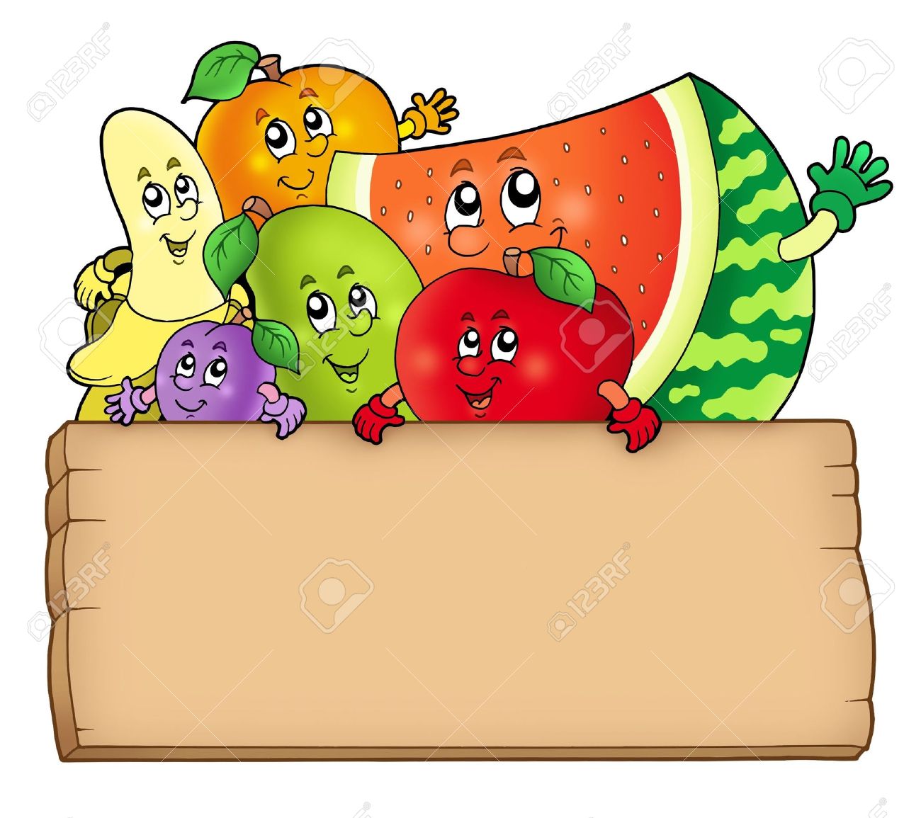 Cartoon Fruits Holding Wooden Table Color Illustration Stock Photo Picture And Royalty Free Image Image