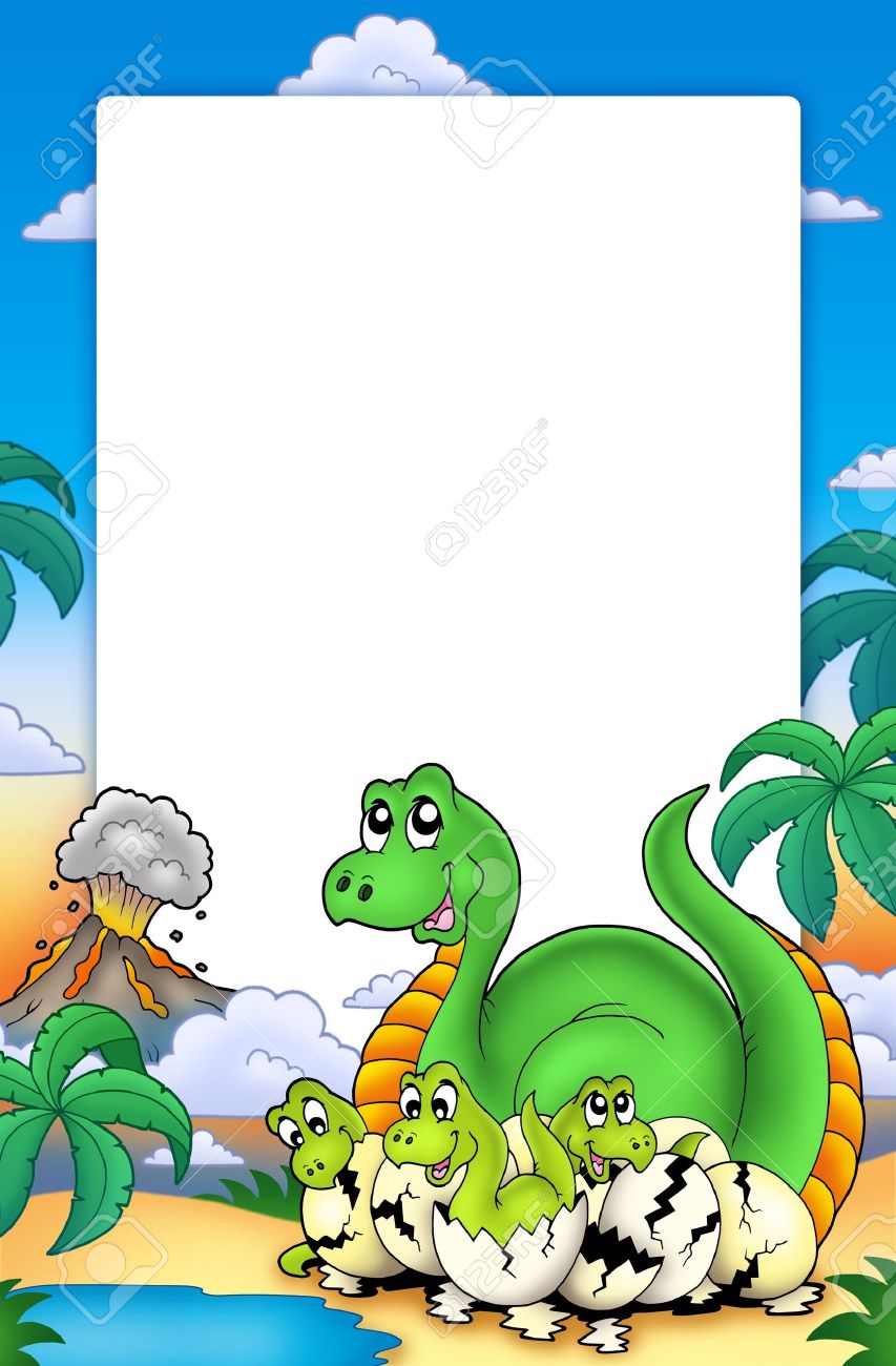 frame with little dinosaurs color illustration stock photo