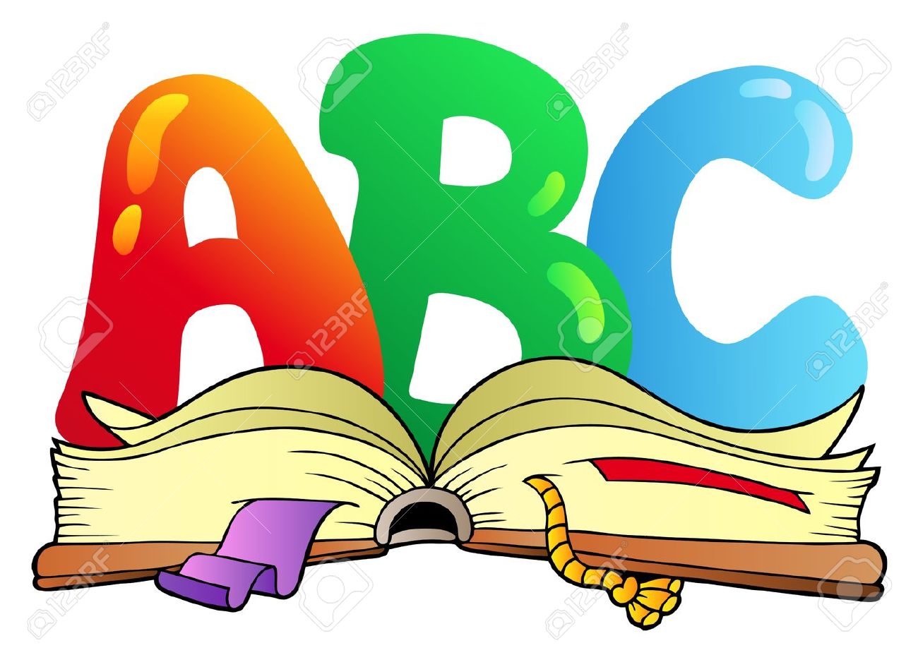 cartoon abc letters with open book vector illustration royalty
