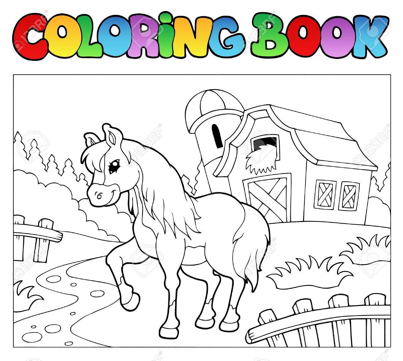 coloring book with farm and horse royalty free cliparts vectors