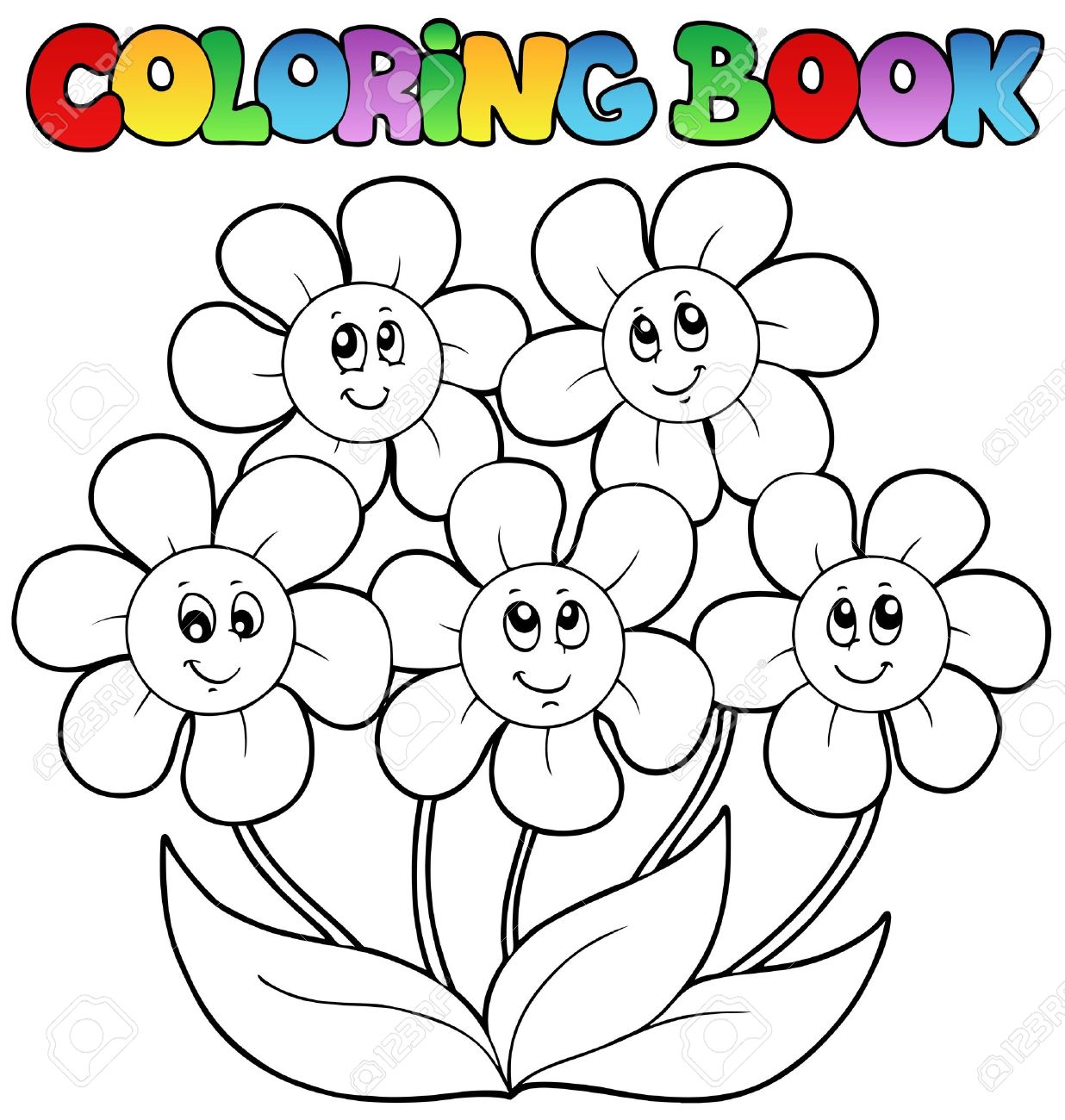 Coloring Book With Five Flowers Royalty Free SVG, Cliparts, Vectors, and  Stock Illustration. Image 9528309., image size:1236x1300
