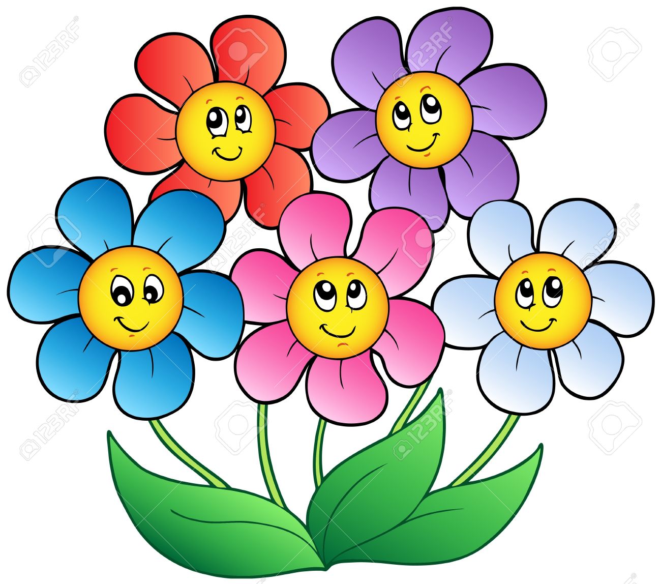 five cartoon flowers royalty free cliparts vectors and stock