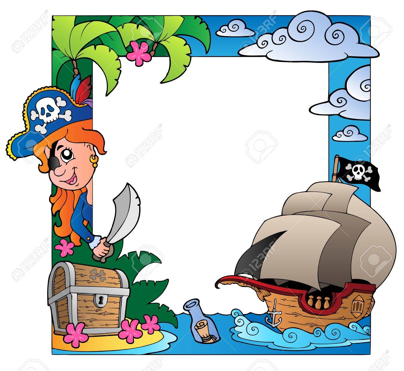 Frame With Sea And Pirate Themeのイラスト素材・ベクター Image 9864360