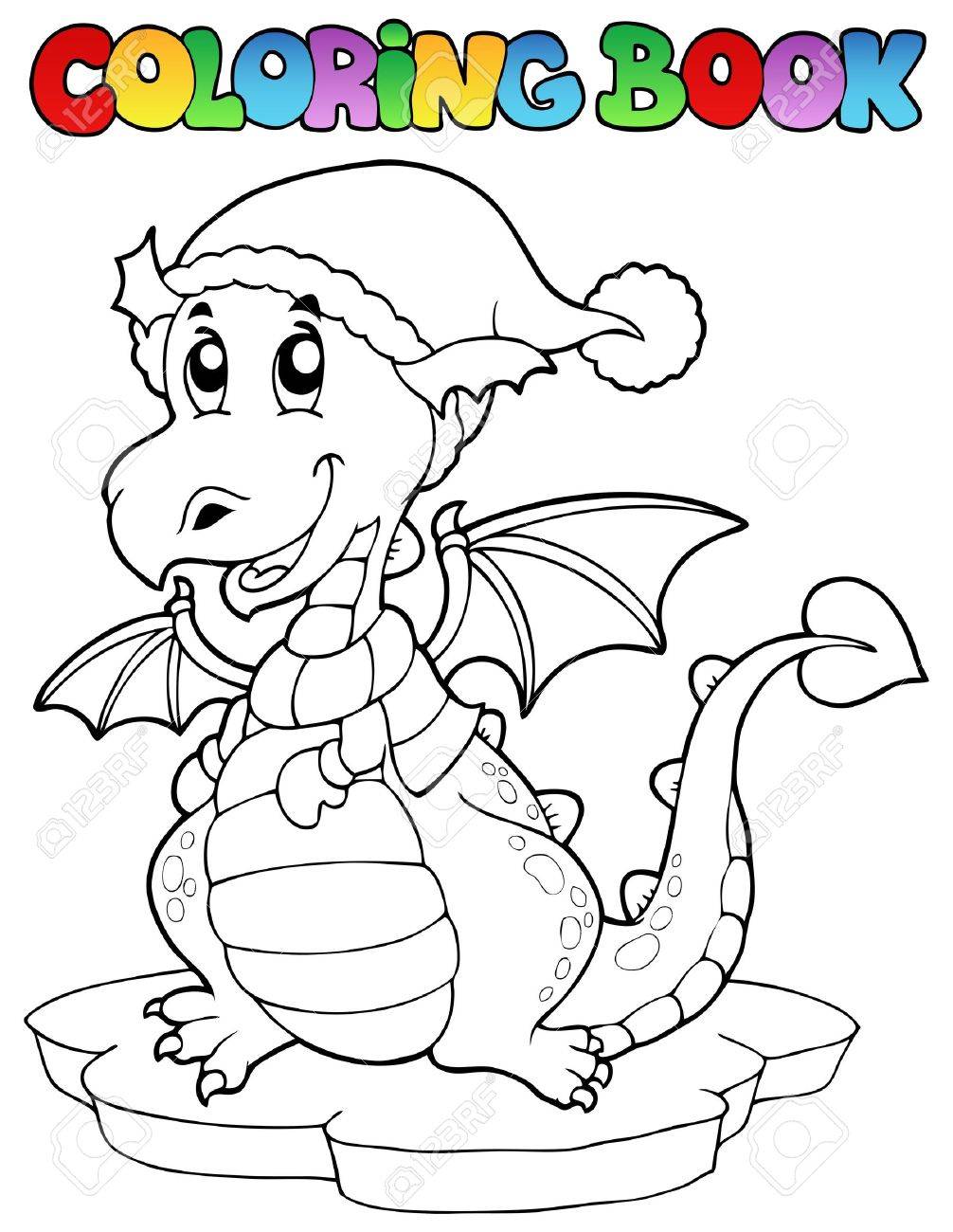 ぬりえ帳かわいい冬ドラゴン イラスト のイラスト素材 ベクタ Image