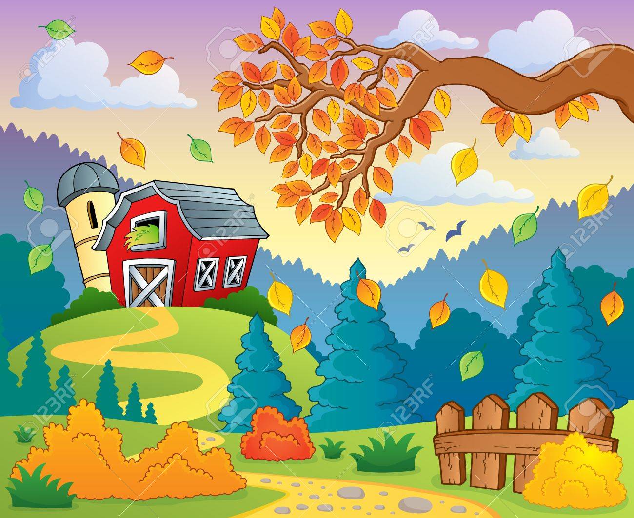 Paisaje De La Granja Del Otoño Ilustraciones Vectoriales, Clip Art Vectorizado Libre De Derechos. Image 29425713.