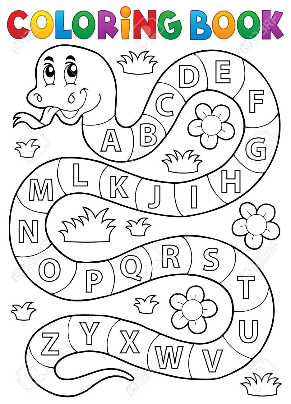 Coloriage Serpent Du Livre Avec Le Theme De L Alphabet Eps10 Illustration Vectorielle Clip Art Libres De Droits Vecteurs Et Illustration Image