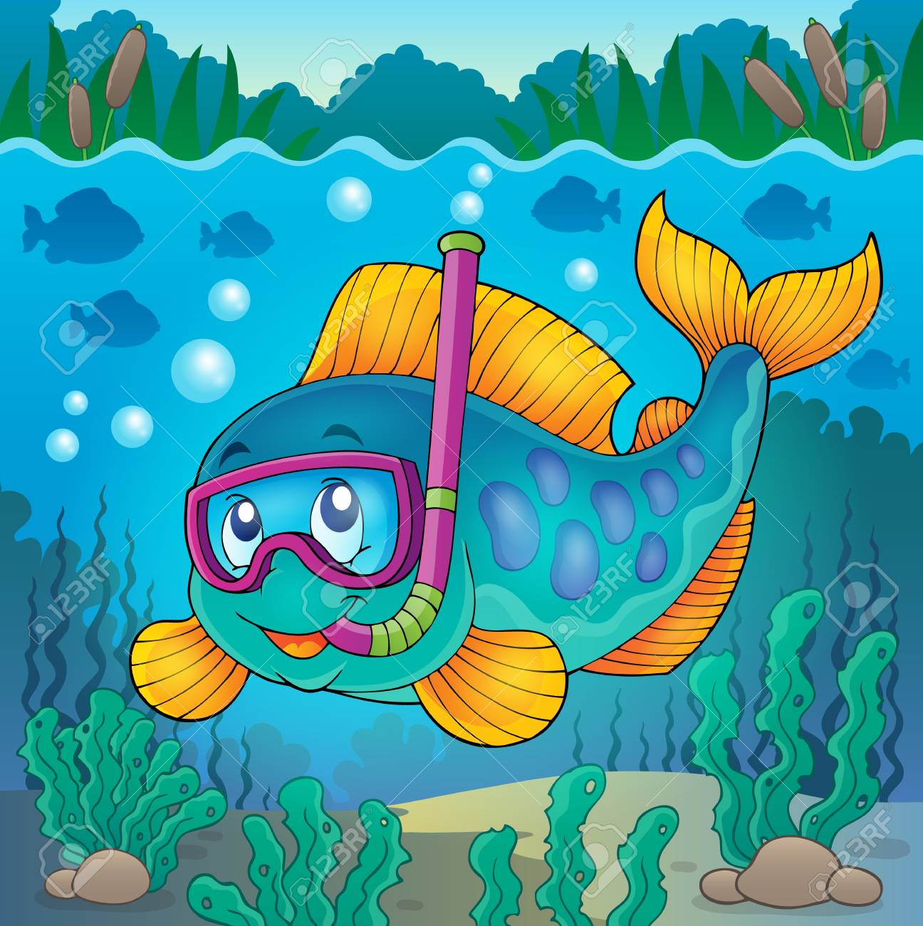 魚はシュノーケル ダイバーのベクトル図です のイラスト素材 ベクタ Image