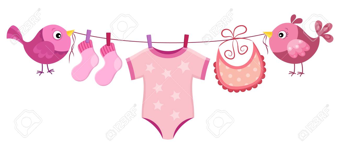 Ligne Avec Des Vetements Pour Bebe Fille Suspendue Illustration Vectorielle Clip Art Libres De Droits Vecteurs Et Illustration Image
