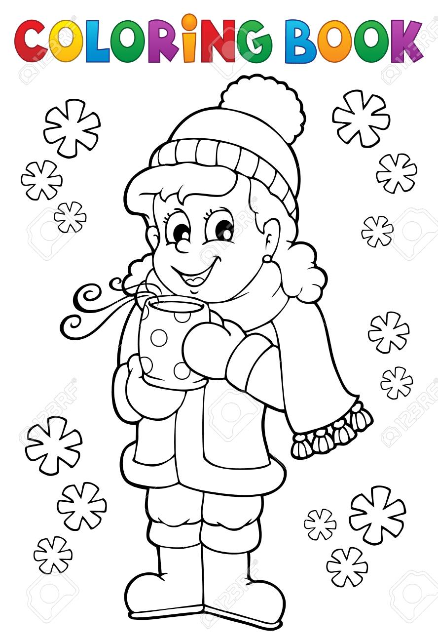 Coloring book girl in winter clothes Coloring book girl in winter clothes