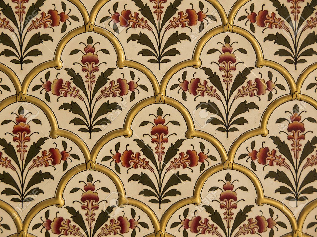 Decoracion De La Pared En La India En El Estampado De Flores Que