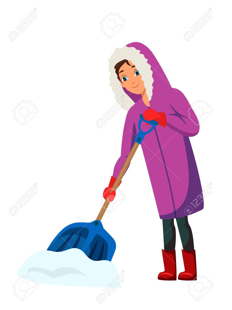 Woman Removing Snow Flat Illustration. Outskirts Citizen Winter Season  Activity. Female Cartoon Character With Snow Shovel Isolated On White  Background. Working Snow Cleaner. Snowfall Fight Concept Royalty Free SVG,  Cliparts, Vectors, and, image size:975x1300